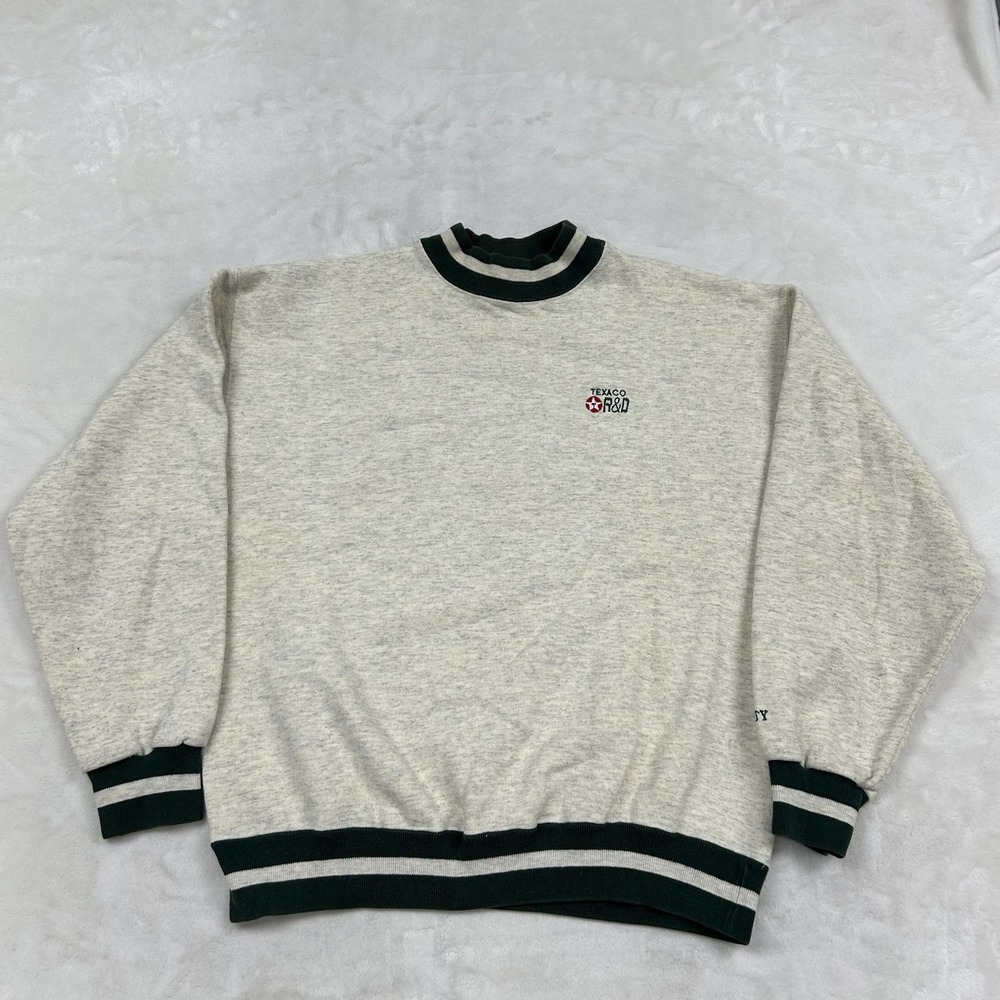 Signal Sports Sweatshirt Mens Large Gray Texaco R&D Mock Neck Striped Vintage